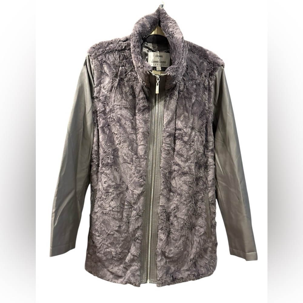 Dennis Basso Faux Fur Zip Front Jacket with Zip-Off Sleeves size L